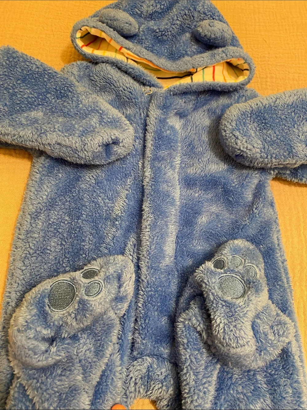 Magnetic Me Royal Blue Plush Hooded Baby One-Piece. Size 3-6 months